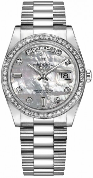 Rolex Day-Date 36 Madreperla Diamond Platinum Watch 118346
