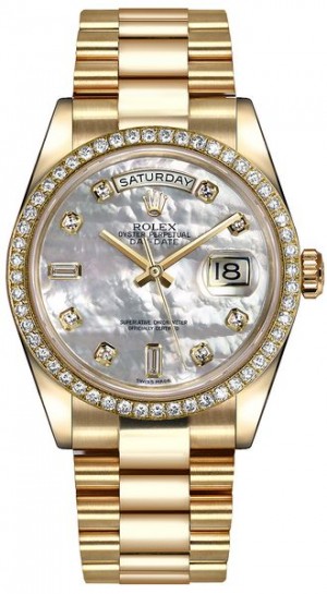 Rolex Day-Date 36 Madreperla Diamond Gold Watch 118348