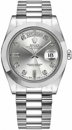 Rolex Day-Date 41 Silver Diamond Dial Platinum Orologio da uomo 218206