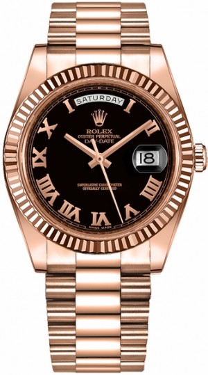 Rolex Day-Date 41 Orologio d'oro con quadrante nero a numeri romani 218235