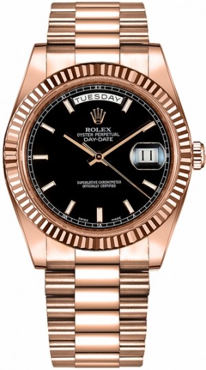 Rolex Day-Date 41 Quadrante nero Orologio d'oro rosa 218235