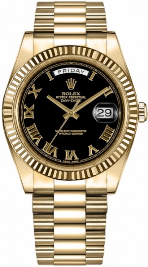 Rolex Day-Date 41 Orologio d'oro con quadrante nero a numeri romani 218238