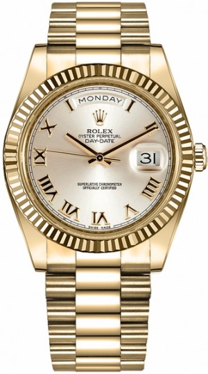 Rolex Day-Date 41 Argento Quadrante Romano Romano Numerico Orologio d'oro da uomo 218238