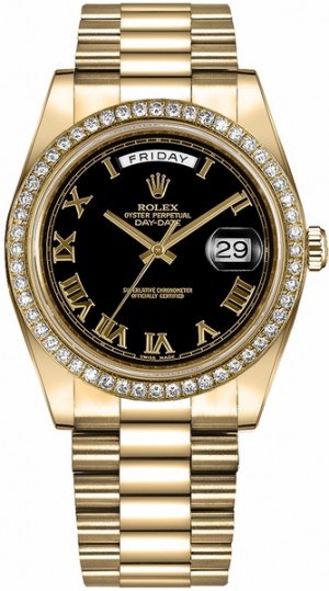 Rolex Day-Date 41 Orologio d'oro con quadrante nero a numeri romani 218348