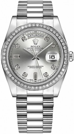 Rolex Day-Date 41 Silver Diamond Orologio Oro Uomo 218349