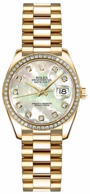 Rolex Lady-Datejust 26 Madre di Pearl Diamond Dial Orologio d'oro 179138