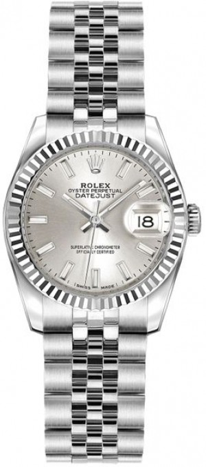 Rolex Lady-Datejust 26 Argento Quadrante Giubileo Bracciale Bracciale orologio 179174