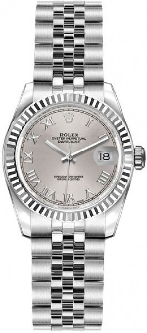 Rolex Lady-Datejust 26 Argento Quadrante Romano Numerico Donna Orologio da donna 179174