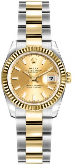 Rolex Lady-Datejust 26 Champagne Quadrante Champagne Oyster Bracciale Orologio 179173