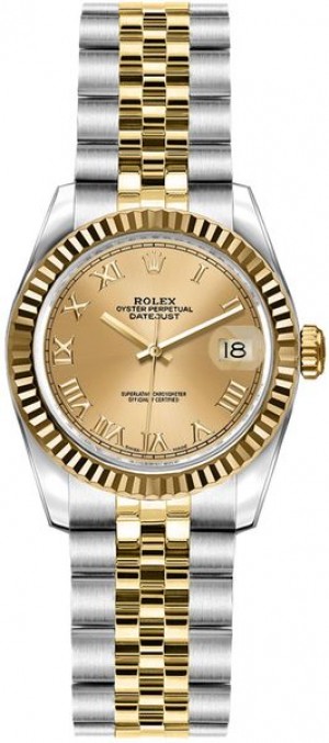 Rolex Lady-Datejust 26 Champagne Roman Numeral Jubilee Bracciale Giubileo Orologio 179173