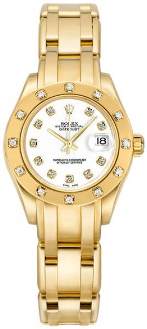 Rolex Pearlmaster Solid Gold White Diamond Orologio da donna 80318