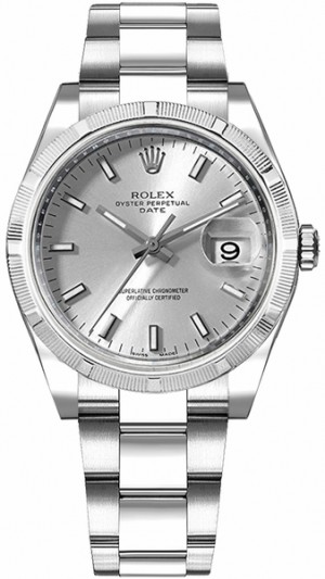 Orologio Rolex Oyster Perpetual Date 34 Silver Dial Watch 115210