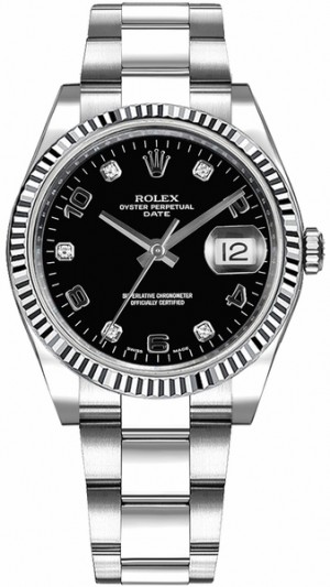 Rolex Oyster Data Perpetua 34 Orologio con quadrante in diamanti neri 115234
